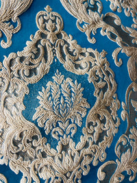 NEW Queen Marianna Novelty Ritz Neoclassical Brocade Satin Fabric - Teal Blue - Fancy Styles Fabric Pierre Frey Lee Jofa Brunschwig & Fils