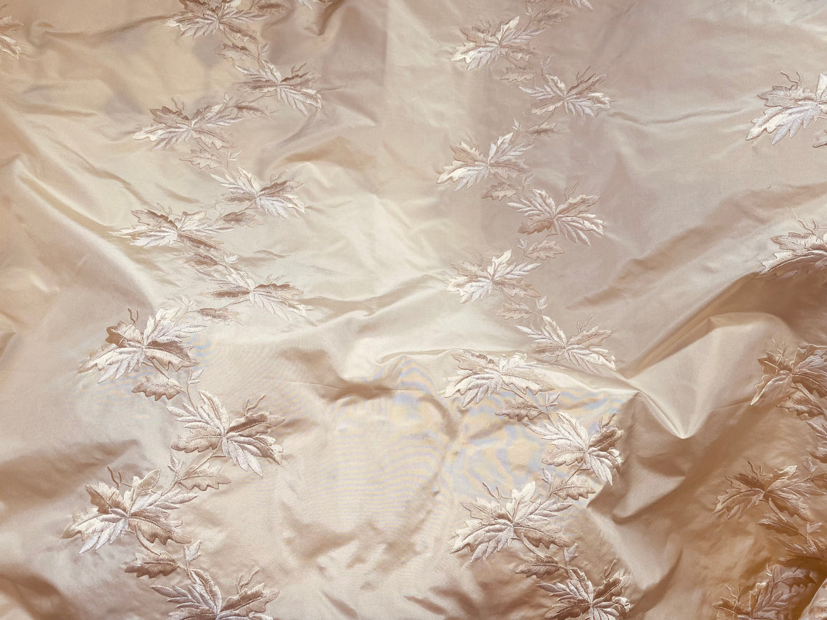 Fat Quarter: Queen Lafayette Novelty Couture 100% Silk Taffeta Embroidered Leaf Motif Fabric Cream - Fancy Styles Fabric Pierre Frey Lee Jofa Brunschwig & Fils