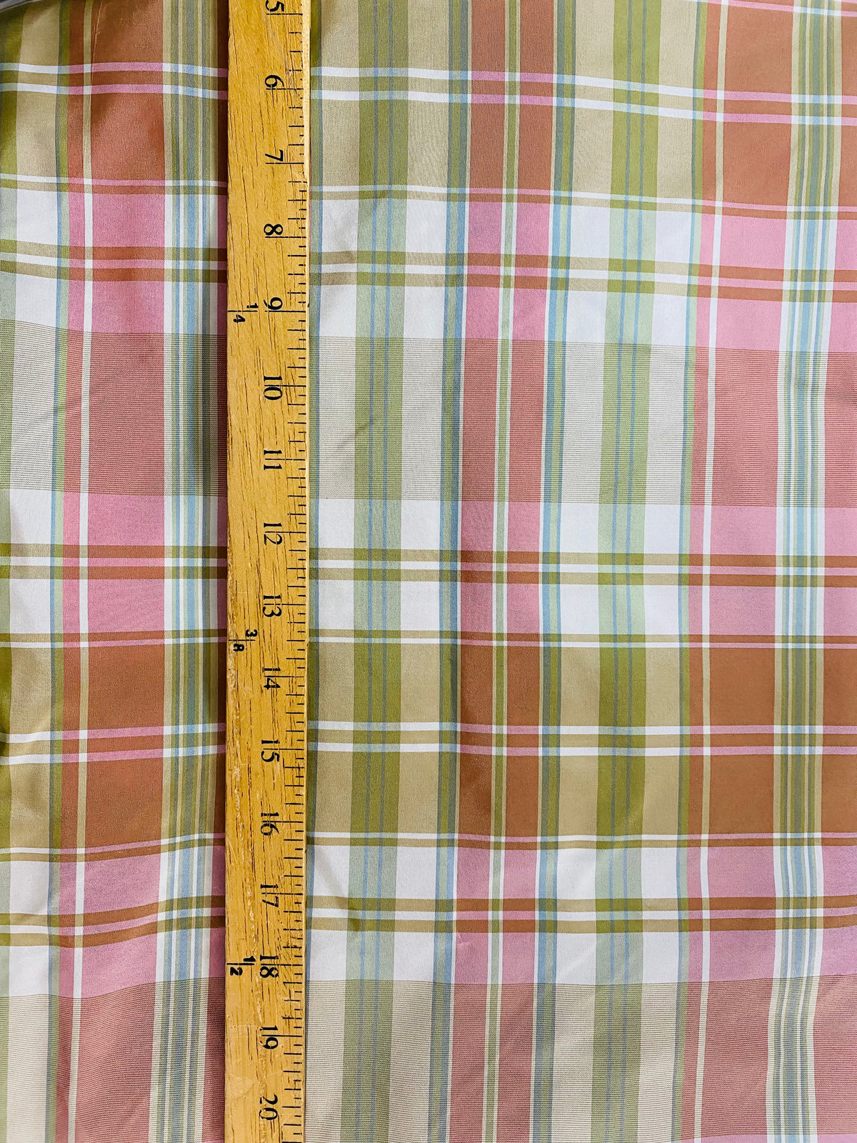 NEW Lady Riddle Designer 100% Silk Taffeta Plaid Tartan Fabric -Pink and Green SB_6_19 - Fancy Styles Fabric Pierre Frey Lee Jofa Brunschwig & Fils