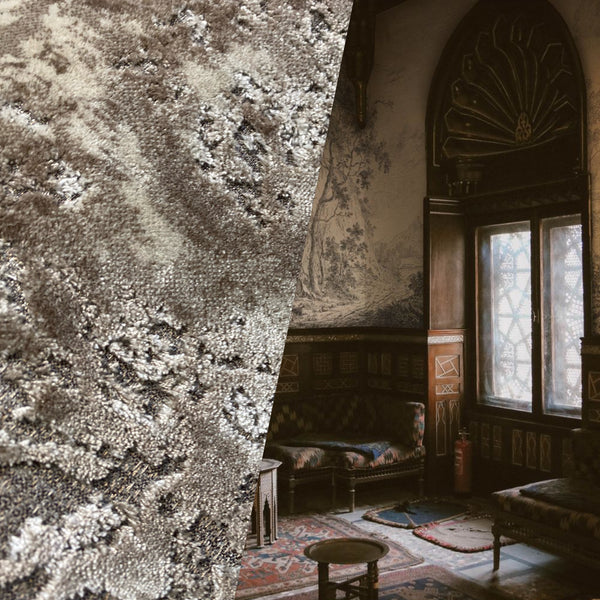 NEW Princess Panthers Novelty Made In Italy Brocade Velvet Fabric Antique Taupe Gray Venetian - Fancy Styles Fabric Pierre Frey Lee Jofa Brunschwig & Fils