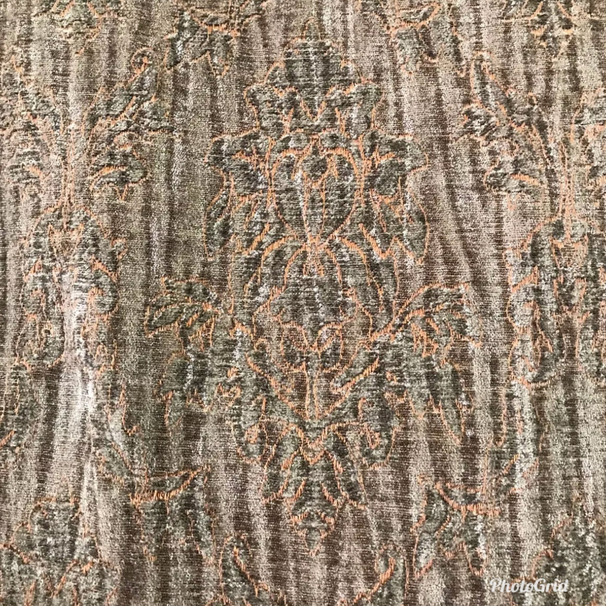 SALE! Designer Crinkle Velvet Chenille Burnout Fabric - Antique Olive W/ Peach - Fancy Styles Fabric Pierre Frey Lee Jofa Brunschwig & Fils