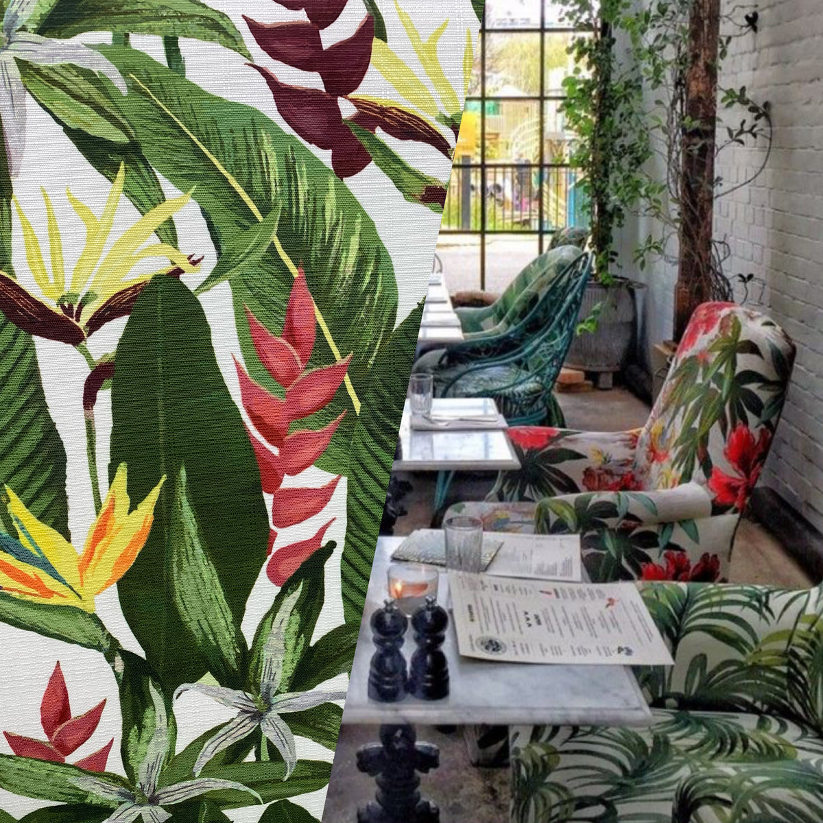 NEW Lady Paradise Designer Indoor/Outdoor Waterproof Upholstery Fabric- Palm Birds of Paradise - Fancy Styles Fabric Pierre Frey Lee Jofa Brunschwig & Fils