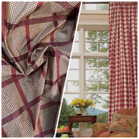 NEW! Miss Jaqueline Designer 100% Silk Taffeta Gingham Ribbon Stripes Plaid Fabric -Dark Red Beige SB_6_33 - Fancy Styles Fabric Pierre Frey Lee Jofa Brunschwig & Fils