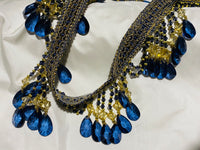 NEW! Queen Cassandra Blue & Gold Beaded Trim - Fancy Styles Fabric Pierre Frey Lee Jofa Brunschwig & Fils