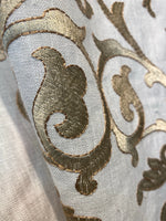 NEW! Duchess Dahlia Novelty Belgium Imported 100% Linen Embroidered Damask Fabric Gold - Fancy Styles Fabric Pierre Frey Lee Jofa Brunschwig & Fils
