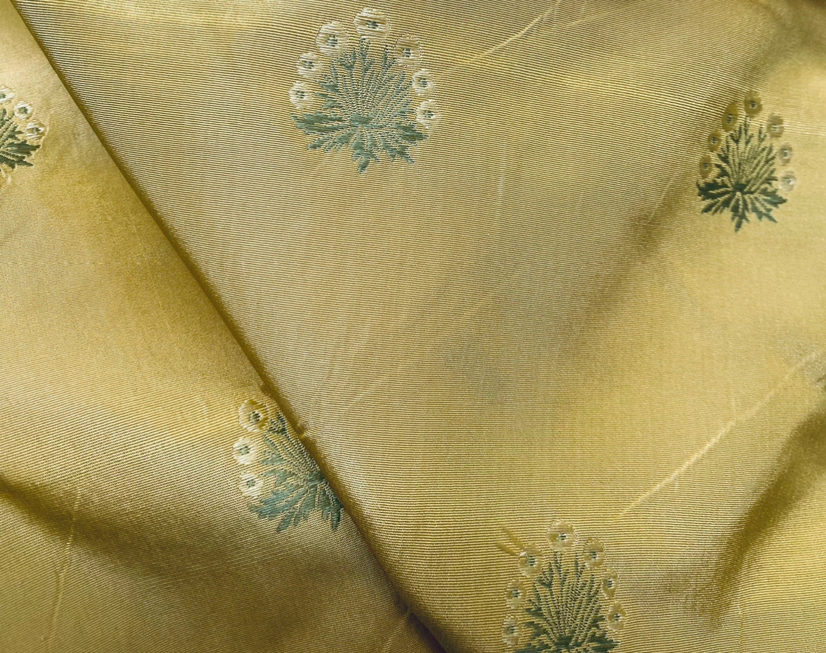 NEW Lady York Novelty Medallion Embroidered 100% Silk Fabric in French Yellow - Fancy Styles Fabric Pierre Frey Lee Jofa Brunschwig & Fils