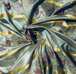 NEW Lady Lana Designer 100% Silk Taffeta Silvery Aqua Blue Fabric Embroidered Floral Drapery - Fancy Styles Fabric Pierre Frey Lee Jofa Brunschwig & Fils