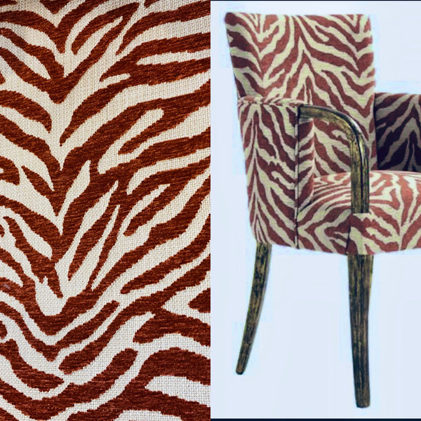 NEW Queen Claudia Designer Upholstery Heavyweight Burnout Zebra Chenille Fabric- Rust Red BTY - Fancy Styles Fabric Pierre Frey Lee Jofa Brunschwig & Fils