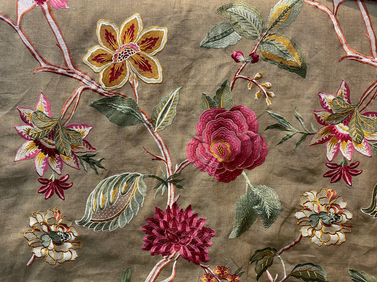 NEW! Lady Flora Novelty Imported 100% Linen Embroidered Oversized Floral Fabric - Fancy Styles Fabric Pierre Frey Lee Jofa Brunschwig & Fils