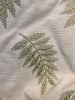 NEW! SALE! Duchess Dory 100% Linen Embroidered Leaf Motif Fabric