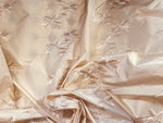 Fat Quarter: Queen Lafayette Novelty Couture 100% Silk Taffeta Embroidered Leaf Motif Fabric Cream