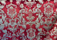 NEW! Queen Renee Designer Burnout Antique Inspired Velvet Fabric Red & Gold - Fancy Styles Fabric Pierre Frey Lee Jofa Brunschwig & Fils