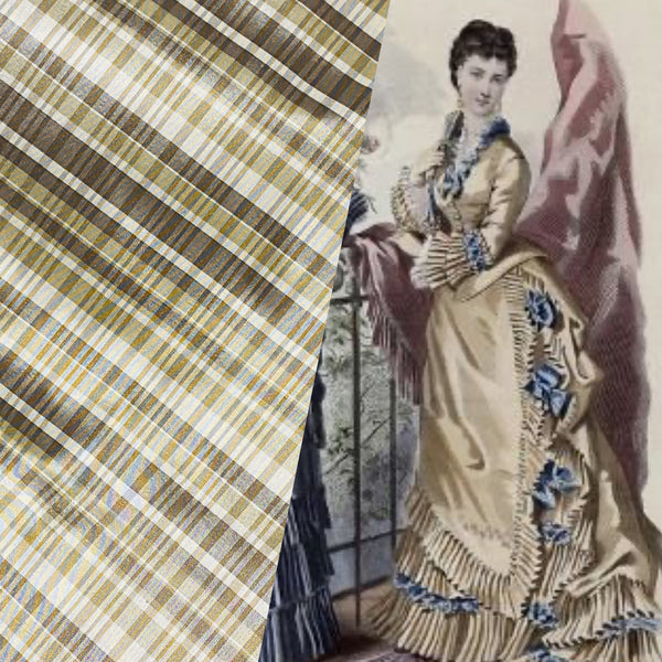 NEW Lady Riddle Designer 100% Silk Taffeta Plaid Tartan Fabric -Gold and Grey SB_6_20 - Fancy Styles Fabric Pierre Frey Lee Jofa Brunschwig & Fils