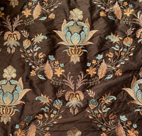 NEW! Lady Jacqueline Novelty 100% Silk Dupioni Embroidered Fabric - Made in India- Brown, Blue, Peach - Fancy Styles Fabric Pierre Frey Lee Jofa Brunschwig & Fils