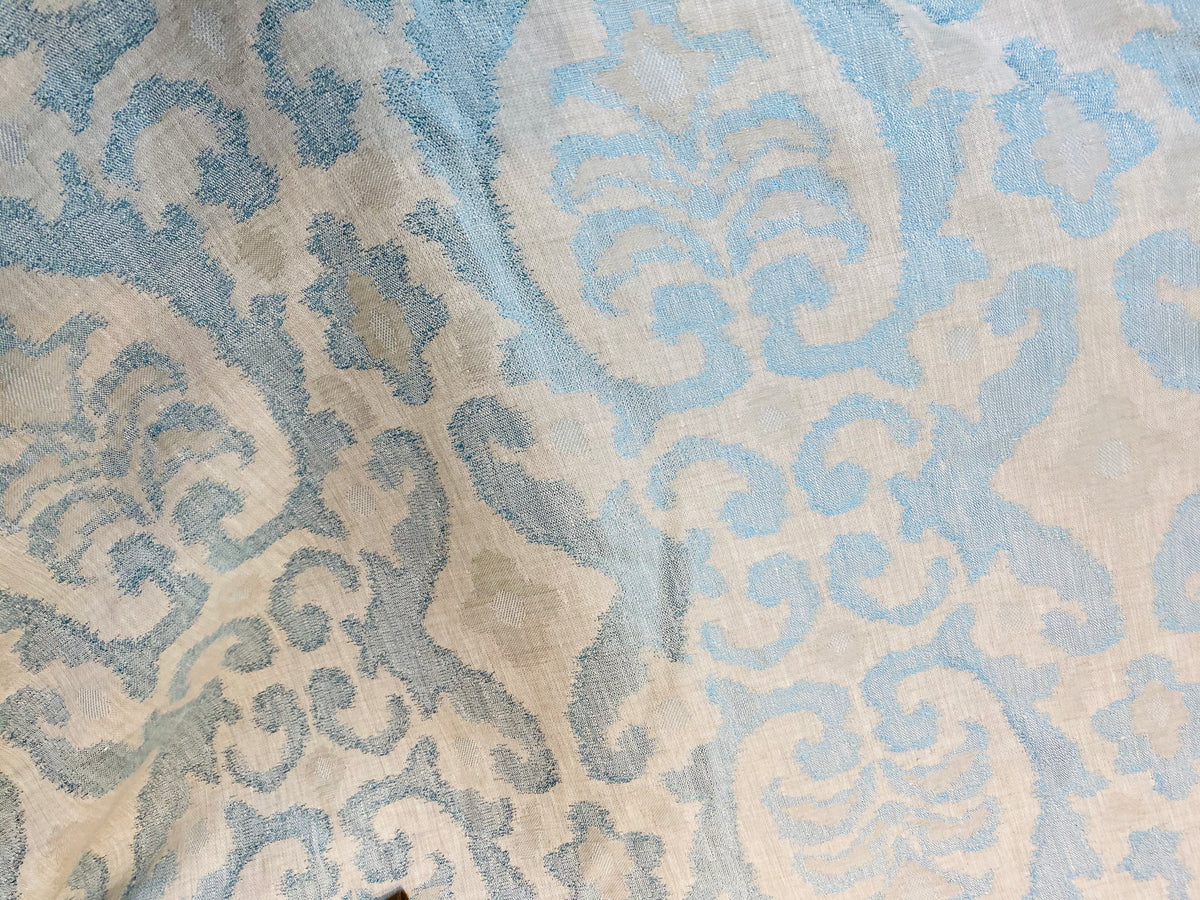 NEW COLOR! Duke Drake Novelty Imported 100% Linen Woven Medallion Fabric Blue and White - Fancy Styles Fabric Pierre Frey Lee Jofa Brunschwig & Fils