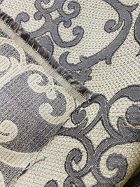 NEW! King Radcliffe Linen Inspired Woven Fabric Grey Damask On Natural Style# JP10001 - Fancy Styles Fabric Pierre Frey Lee Jofa Brunschwig & Fils