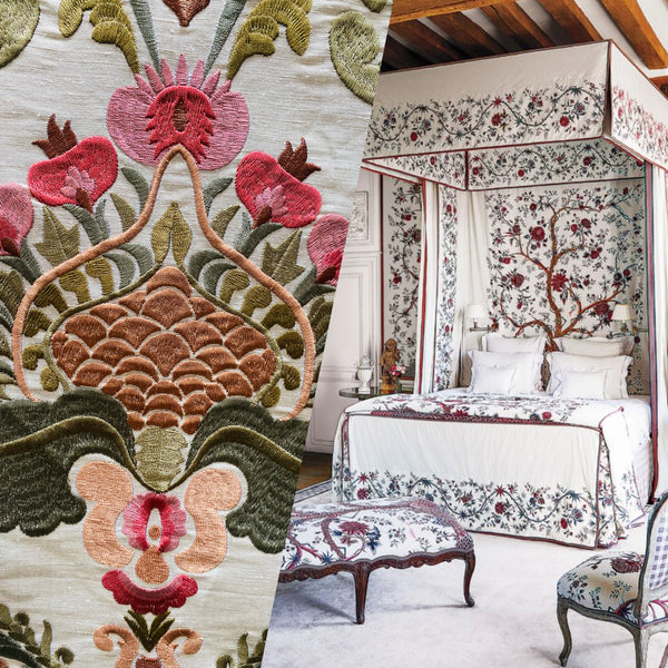 NEW Lady Kristal Novelty Embroidered 100% Silk Dupioni Fabric - Fancy Styles Fabric Pierre Frey Lee Jofa Brunschwig & Fils