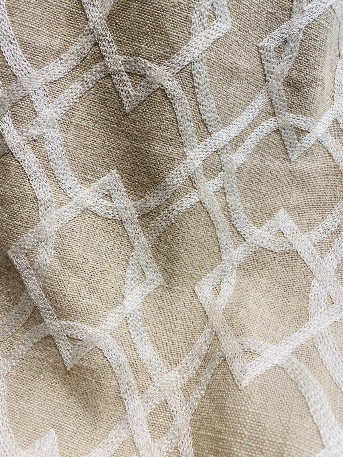 NEW! SALE! Prince Gregorian Novelty 100% Linen Fabric Geometric Embroidery- Natural and White - Fancy Styles Fabric Pierre Frey Lee Jofa Brunschwig & Fils