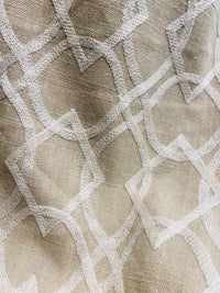 NEW! SALE! Prince Gregorian Novelty 100% Linen Fabric Geometric Embroidery- Natural and White - Fancy Styles Fabric Pierre Frey Lee Jofa Brunschwig & Fils