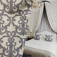 NEW! King Radcliffe Linen Inspired Woven Fabric Grey Damask On Natural Style# JP10001 - Fancy Styles Fabric Pierre Frey Lee Jofa Brunschwig & Fils
