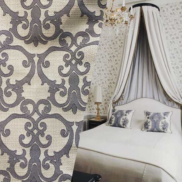 NEW! King Radcliffe Linen Inspired Woven Fabric Grey Damask On Natural Style# JP10001 - Fancy Styles Fabric Pierre Frey Lee Jofa Brunschwig & Fils