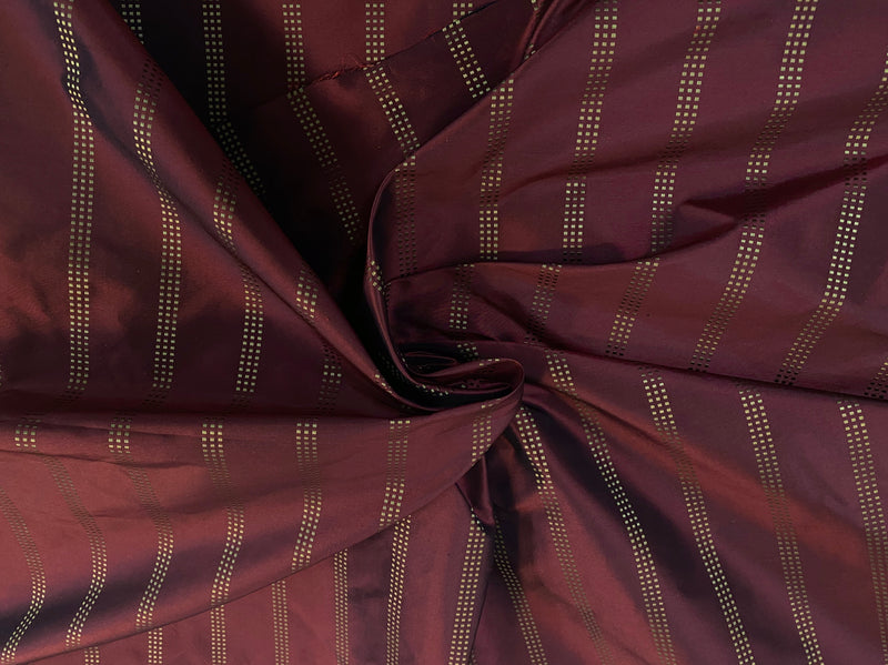 NEW Lady Amalie Designer 100% Silk Taffeta Fabric with Red and Gold Dot Stripes
