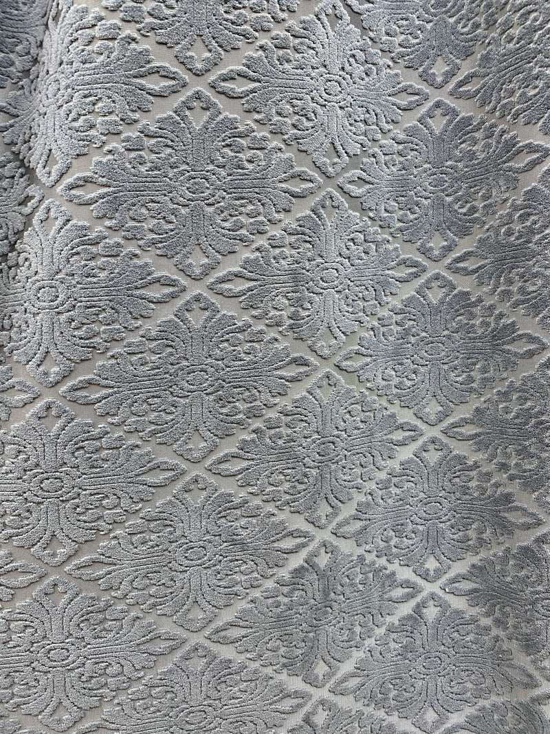 NEW! DEAL! Duchess Dorrington Damask Upholstery Chenille Velvet Fabric In Gray - Fancy Styles Fabric Pierre Frey Lee Jofa Brunschwig & Fils