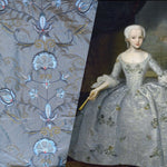 NEW! Duchess Drew Novelty 100% Silk Taffeta Embroidered Fabric - Made in India- Blue Grey