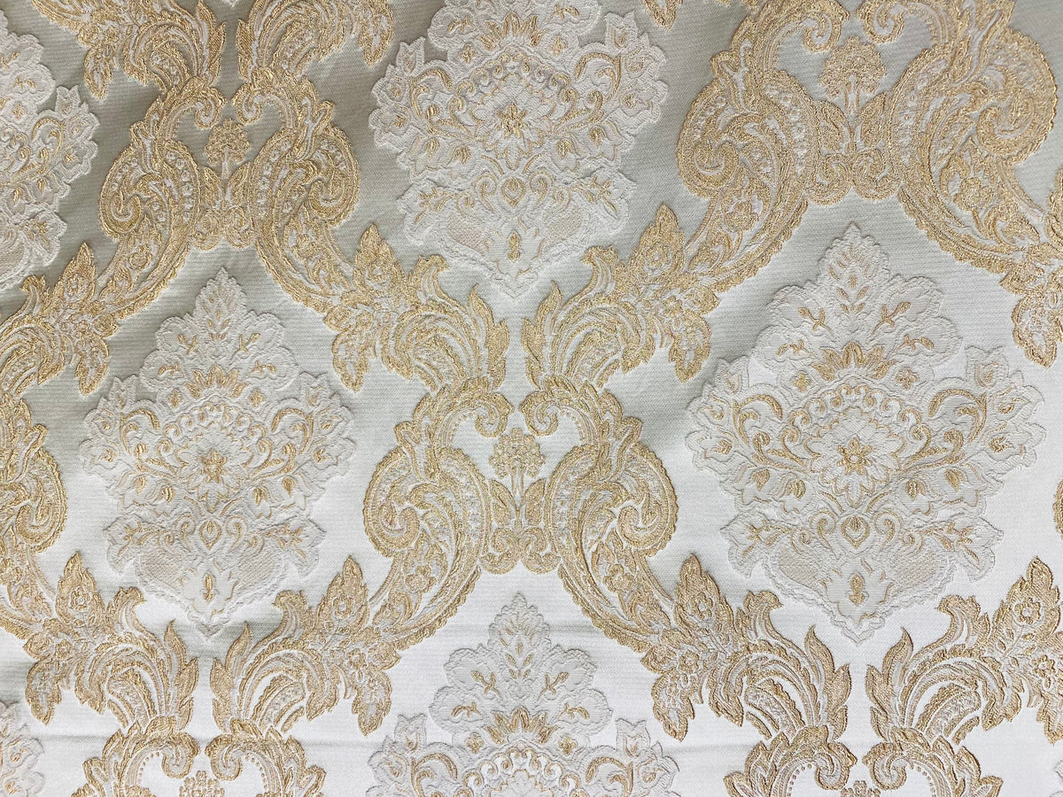 NEW King Rufus Brocade Satin Damask Decorating & Upholstery Fabric- Champagne Gold - Fancy Styles Fabric Pierre Frey Lee Jofa Brunschwig & Fils