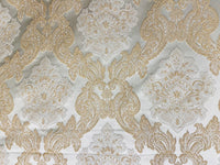 NEW King Rufus Brocade Satin Damask Decorating & Upholstery Fabric- Champagne Gold - Fancy Styles Fabric Pierre Frey Lee Jofa Brunschwig & Fils