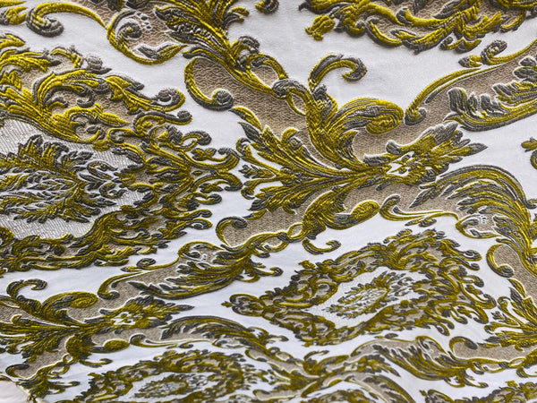NEW Queen Marianna Novelty Ritz Neoclassical Brocade Satin Fabric - Chartreuse Green Yellow - Fancy Styles Fabric Pierre Frey Lee Jofa Brunschwig & Fils