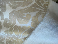 NEW Sir Jacques Metallic Linen Inspired Upholstery Damask Print Drapery Fabric- Gold White - Fancy Styles Fabric Pierre Frey Lee Jofa Brunschwig & Fils