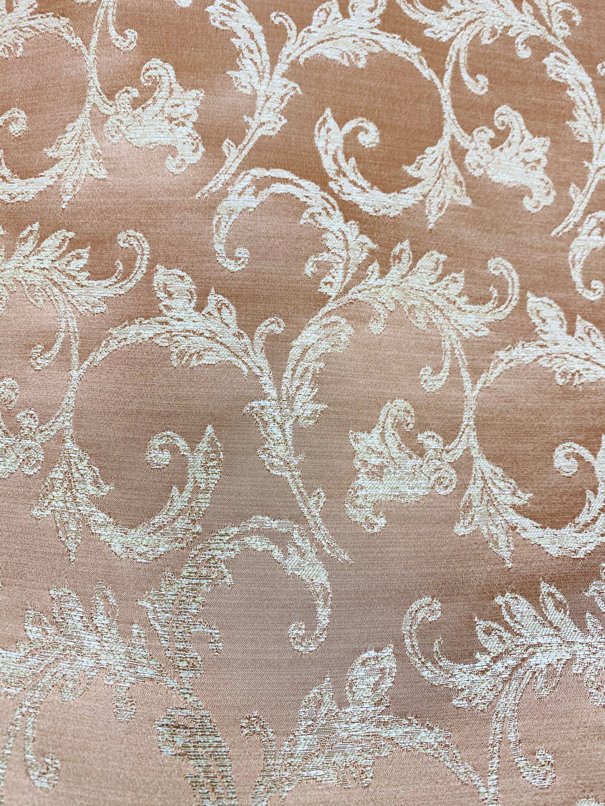 NEW! Princess Panther Brocade Leaf Swirly Motif Satin Fabric- Salmon Pink - Fancy Styles Fabric Pierre Frey Lee Jofa Brunschwig & Fils