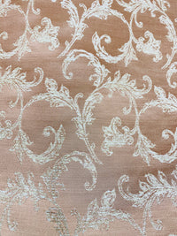 NEW! Princess Panther Brocade Leaf Swirly Motif Satin Fabric- Salmon Pink - Fancy Styles Fabric Pierre Frey Lee Jofa Brunschwig & Fils