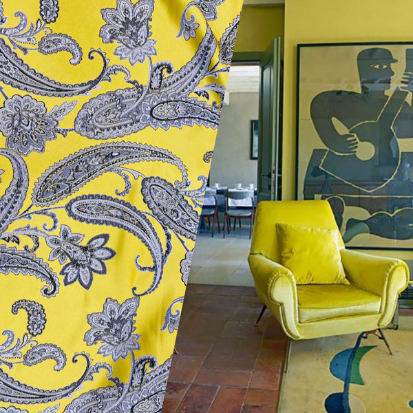 NEW Queen Kat Jacquard Satin Paisley Fabric Made in Italy- Upholstery & Drapery- Yellow - Fancy Styles Fabric Pierre Frey Lee Jofa Brunschwig & Fils