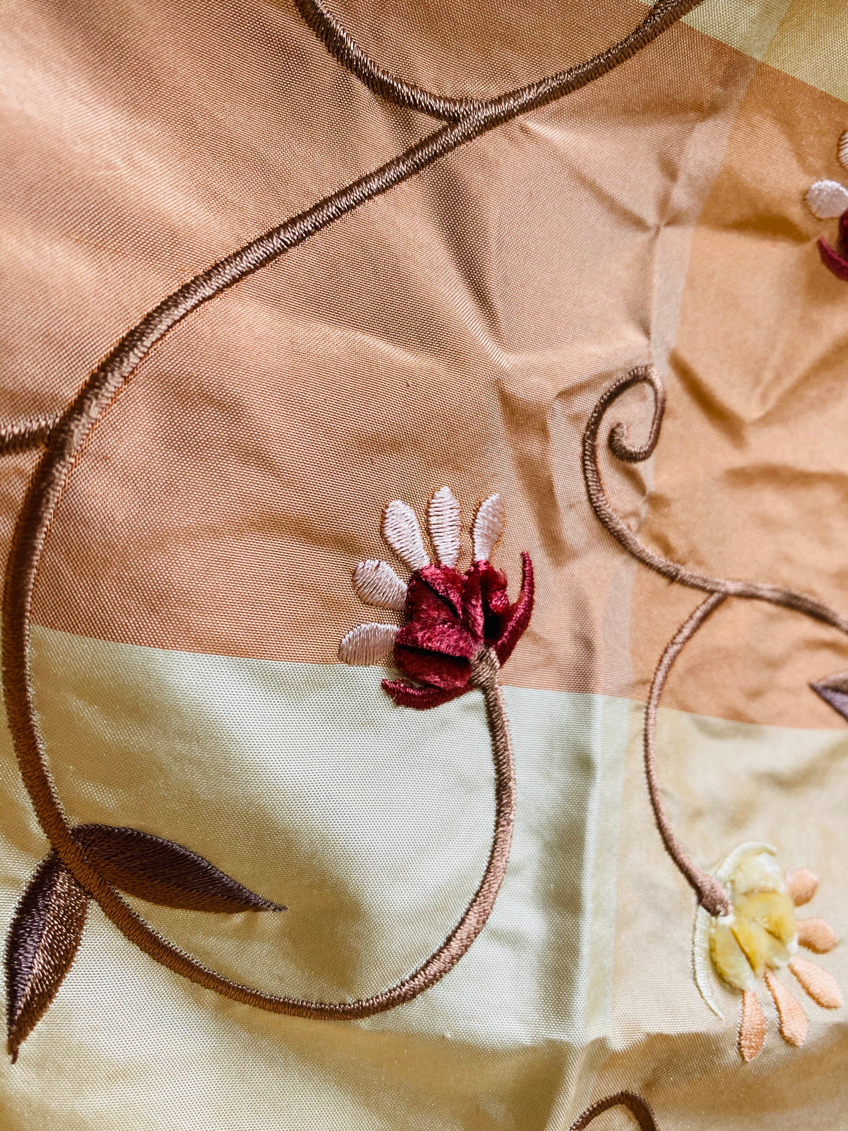 NEW Princess Peach 100% Silk Taffeta Checkered Plaid Embroidered Velvet Floral Peach Fabric - Fancy Styles Fabric Pierre Frey Lee Jofa Brunschwig & Fils