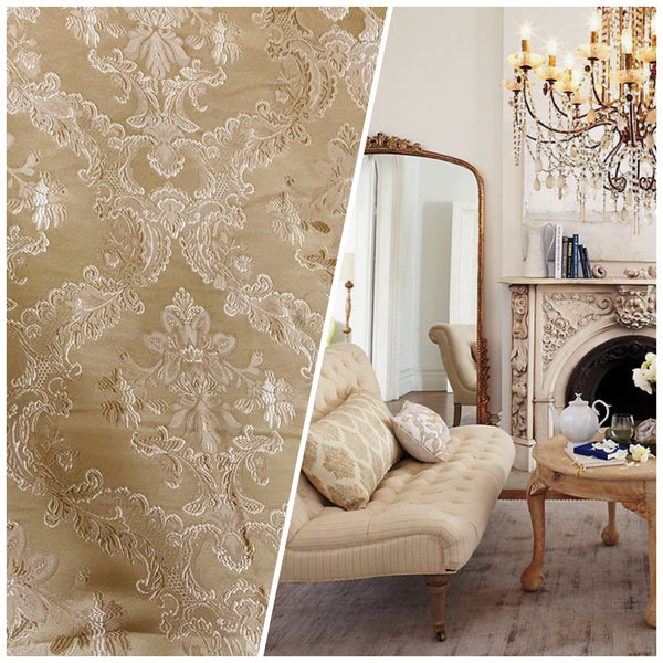 NEW Prince Lucas Designer Damask Satin Fabric- Gold - Upholstery Brocade - Fancy Styles Fabric Pierre Frey Lee Jofa Brunschwig & Fils