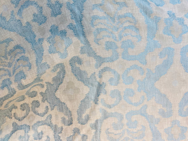 NEW COLOR! Duke Drake Novelty Imported 100% Linen Woven Medallion Fabric Blue and White - Fancy Styles Fabric Pierre Frey Lee Jofa Brunschwig & Fils