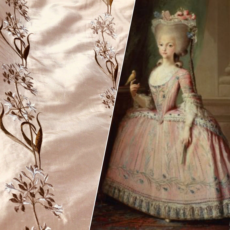 Princess Cyrena Designer 100% Silk Dupioni Embroidered Fabric - Pink