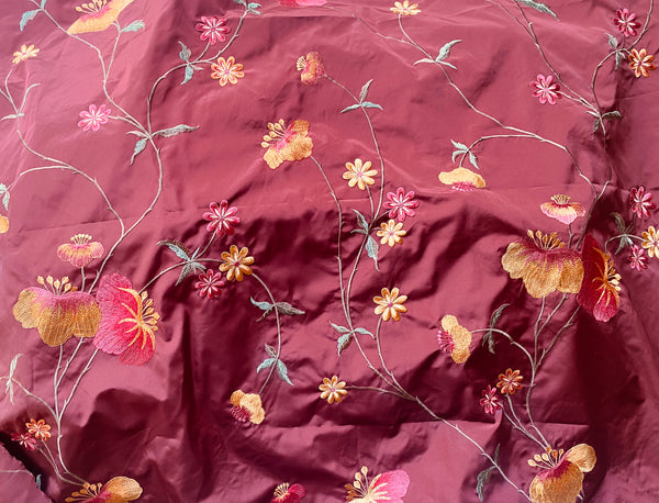 NEW! Designer Faux Silk Taffeta Embroidered Floral Fabric- Terra Cotta Burnt Red - Fancy Styles Fabric Pierre Frey Lee Jofa Brunschwig & Fils
