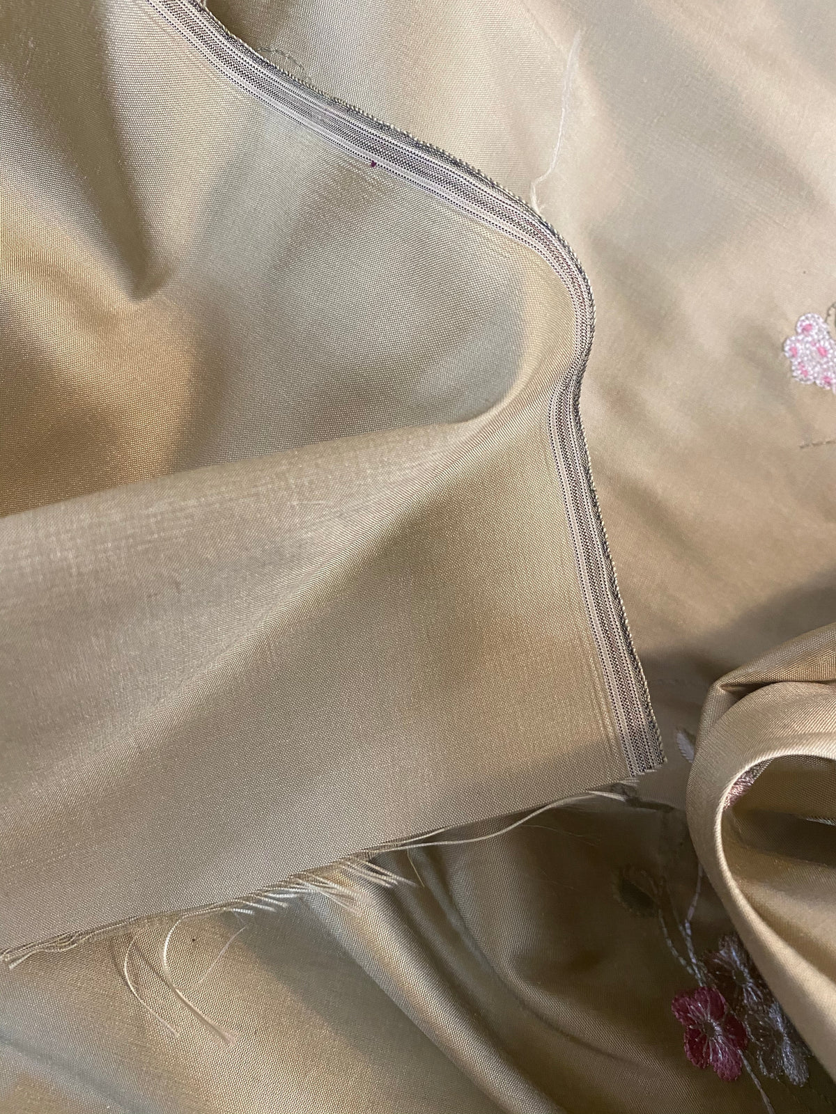 NEW! Duchess Rowena 100% Silk Dupioni Embroidery Floral Fabric- Light Gold SB_3_8 - Fancy Styles Fabric Pierre Frey Lee Jofa Brunschwig & Fils