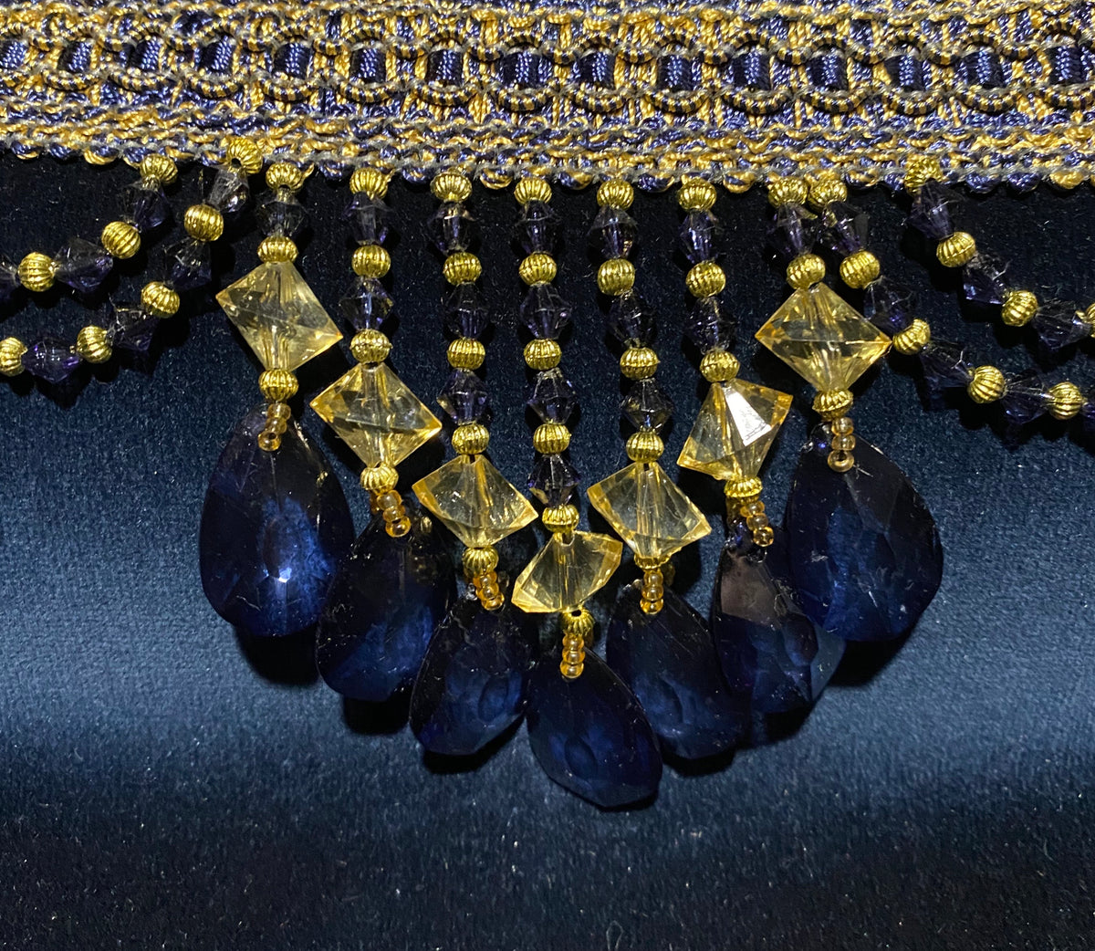 NEW! Queen Cassandra Blue & Gold Beaded Trim - Fancy Styles Fabric Pierre Frey Lee Jofa Brunschwig & Fils
