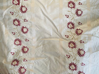 NEW Duchess Getty 100% Silk Taffeta Embroidered Scroll Stripe Floral Motif Cream White and Burgundy Red - Fancy Styles Fabric Pierre Frey Lee Jofa Brunschwig & Fils