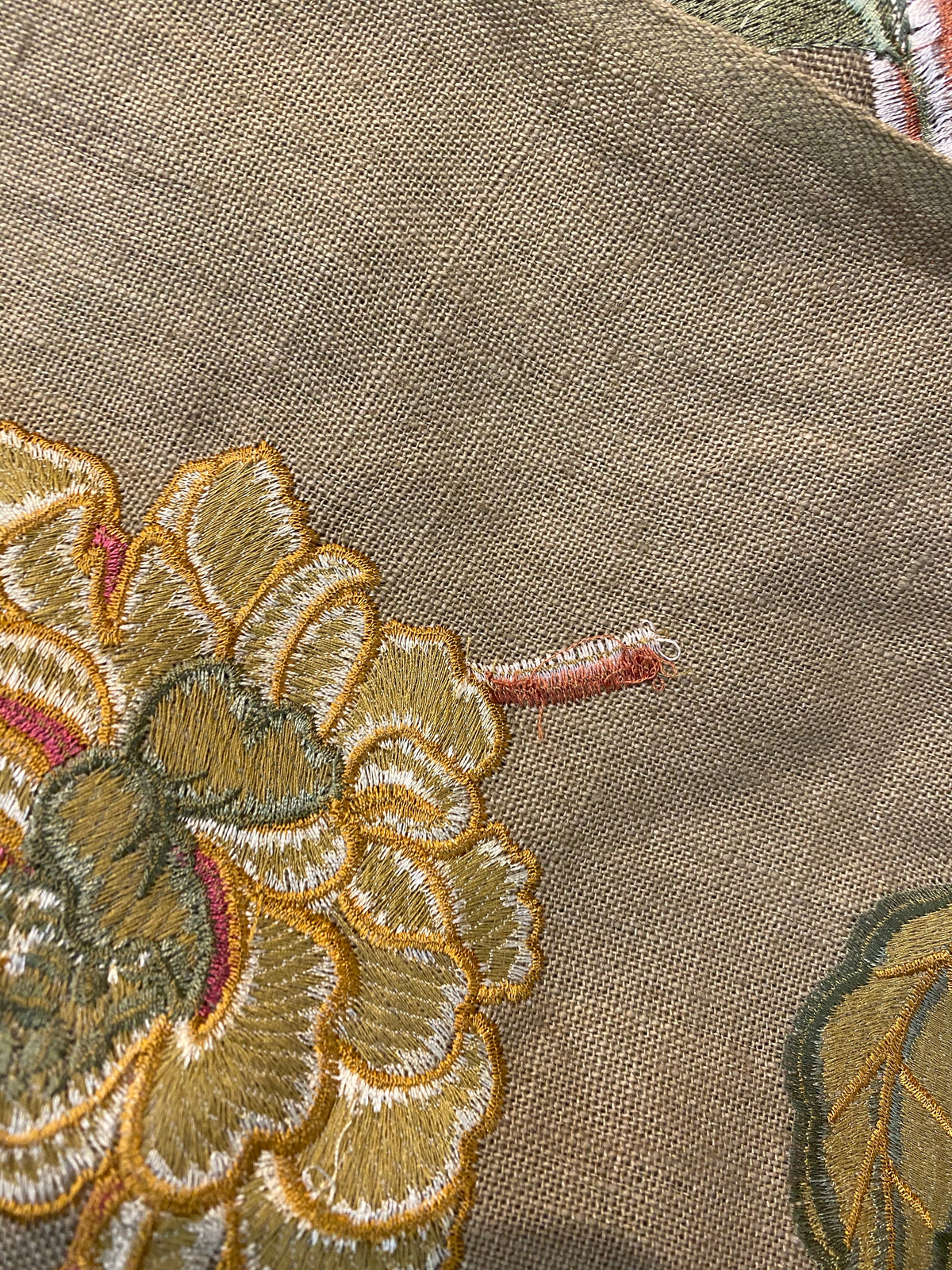 NEW! Lady Flora Novelty Imported 100% Linen Embroidered Oversized Floral Fabric - Fancy Styles Fabric Pierre Frey Lee Jofa Brunschwig & Fils