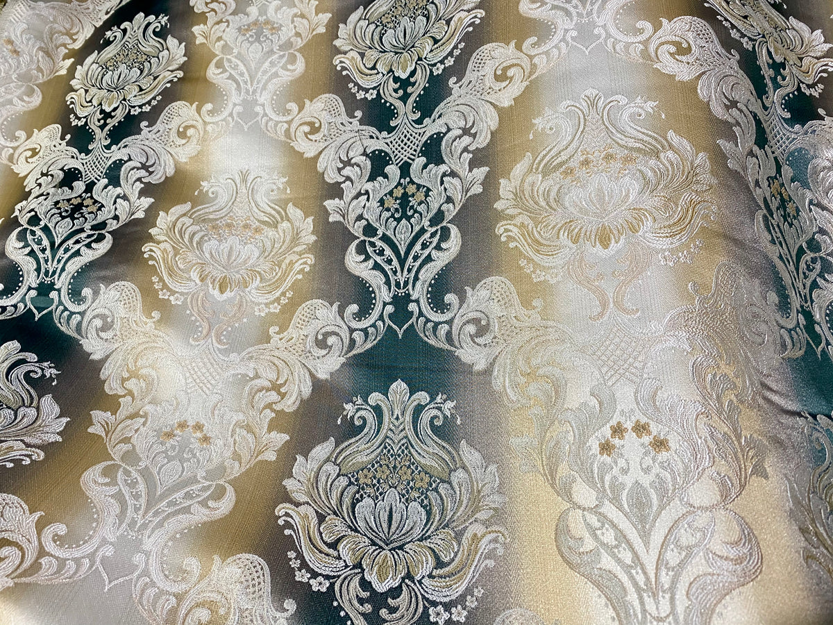 NEW King Louis XIV Novelty Neoclassical Brocade Medallion Floral Satin Fabric - Teal - Fancy Styles Fabric Pierre Frey Lee Jofa Brunschwig & Fils