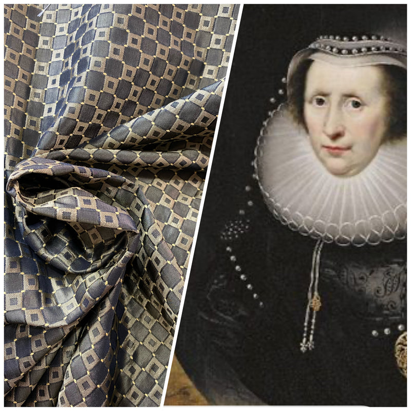 1 Yard Remnant- Queen Angelina- 100% Silk Fabric with Black and Gold Honeycomb Motif - Fancy Styles Fabric Pierre Frey Lee Jofa Brunschwig & Fils