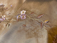 NEW! Duchess Rowena 100% Silk Dupioni Embroidery Floral Fabric- Old Gold - Fancy Styles Fabric Pierre Frey Lee Jofa Brunschwig & Fils