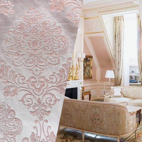 NEW King Julius Designer Brocade Satin Burnout Chenille Velvet Fabric - Light Pink - Fancy Styles Fabric Pierre Frey Lee Jofa Brunschwig & Fils