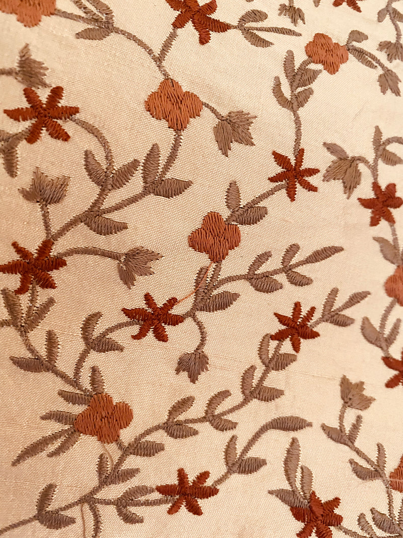 NEW Princess Esme 100% Silk Dupioni Taffeta Embroidered Fabric Floral Penny Copper- SB_3_2
