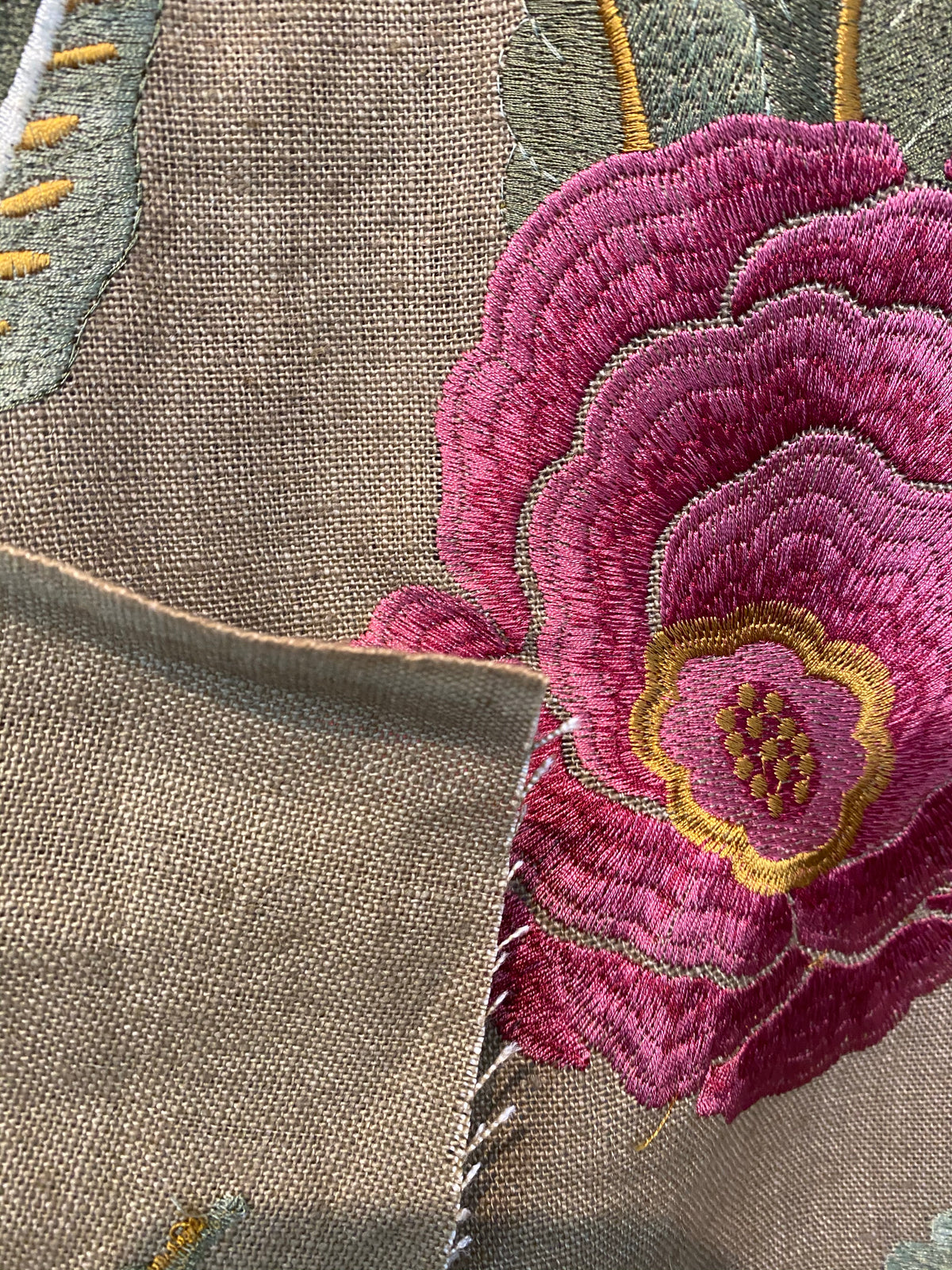 NEW! Lady Flora Novelty Imported 100% Linen Embroidered Oversized Floral Fabric - Fancy Styles Fabric Pierre Frey Lee Jofa Brunschwig & Fils